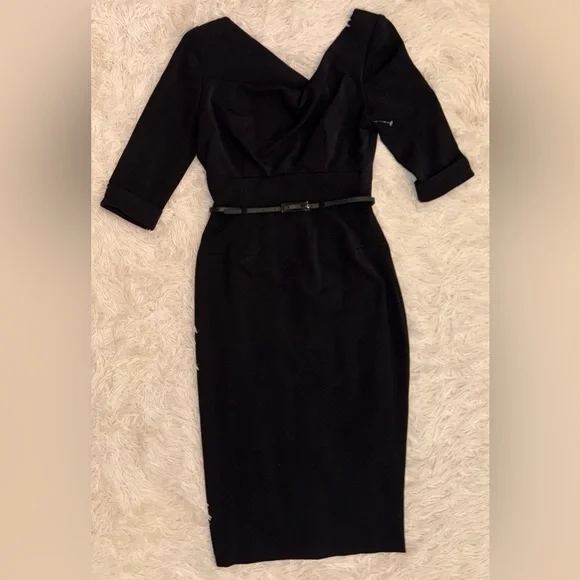 NWOT Black Halo 3/4 Sleeve Jackie O Midi Dress blackSZ 2
